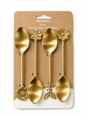 Cost Plus World Market Gold Floral Cocktail Spoons, Set of 4